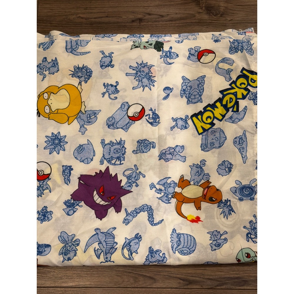 Vintage 1998 Pokemon Full Flat Sheet Gengar Pikachu Springs Double Bedding